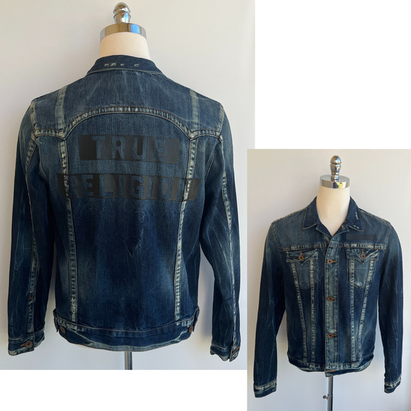 True Religion Denim Jacket Logo Mens sz L - Picture 11 of 11